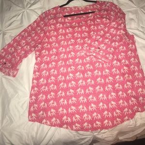 Super cute elephant blouse! Reddish-pink & cream